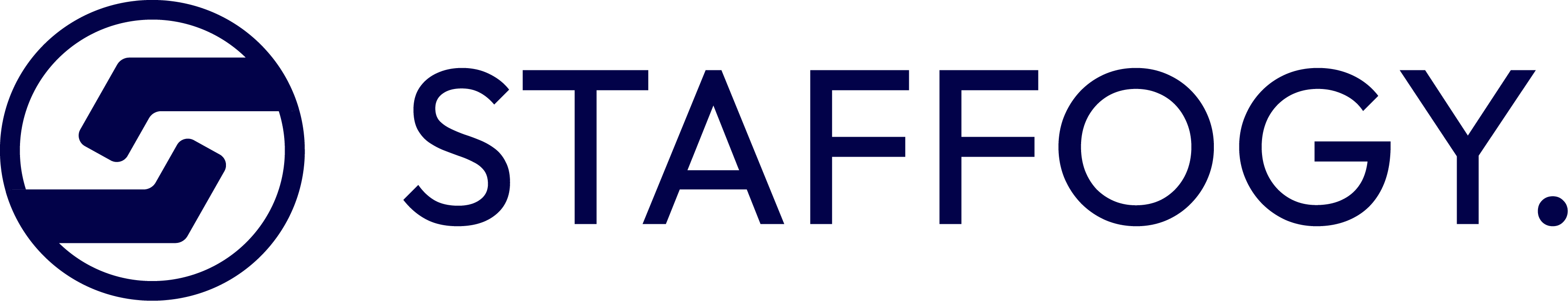 Das Logo zeigt ein dunkelblaues, kreisförmiges Symbol neben dem Schriftzug "STAFFOGY".